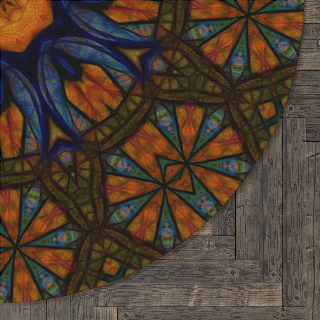 Blue Orange Sketchy Kaleidoscope Round Rug