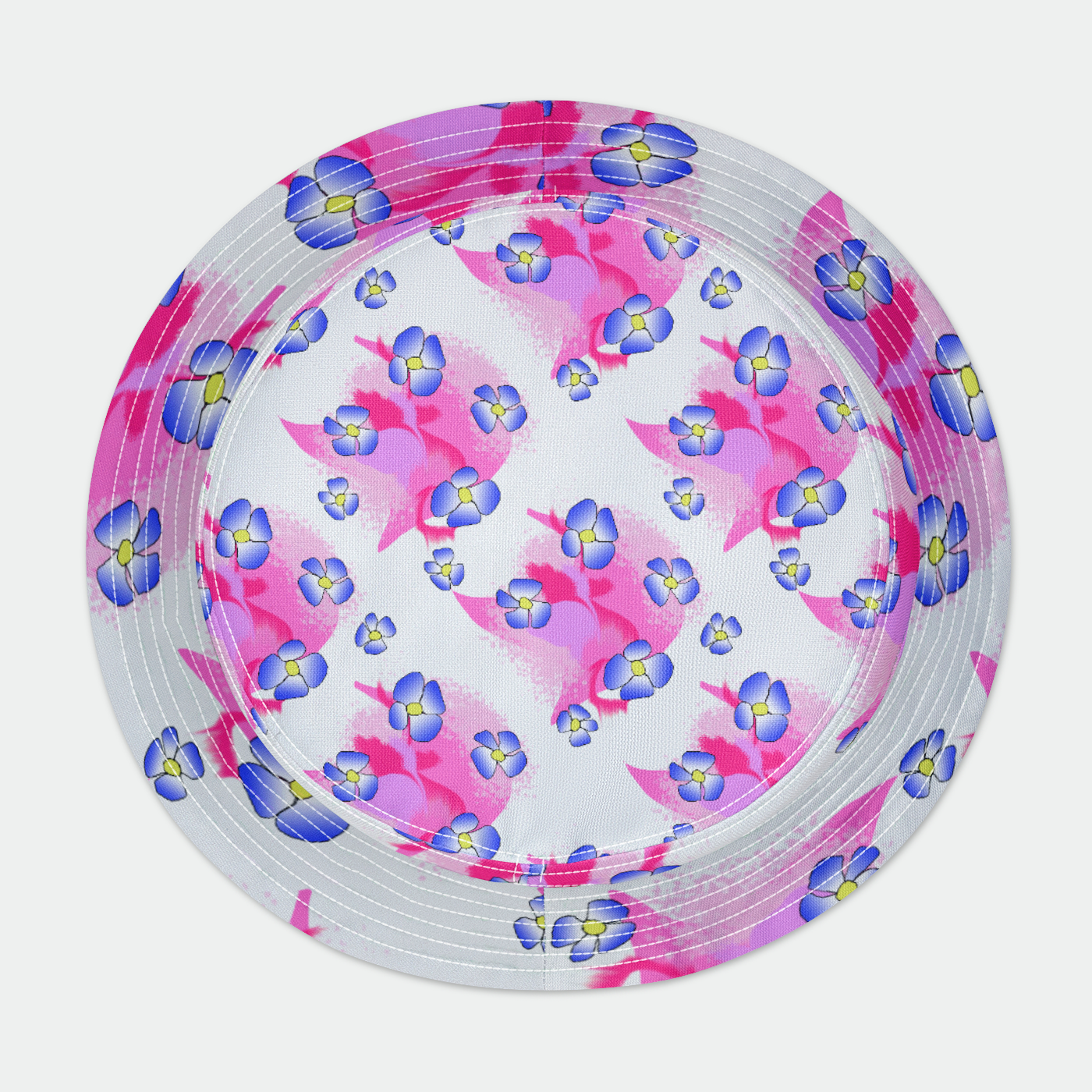 Blue Flowers On Pink Bucket Hat