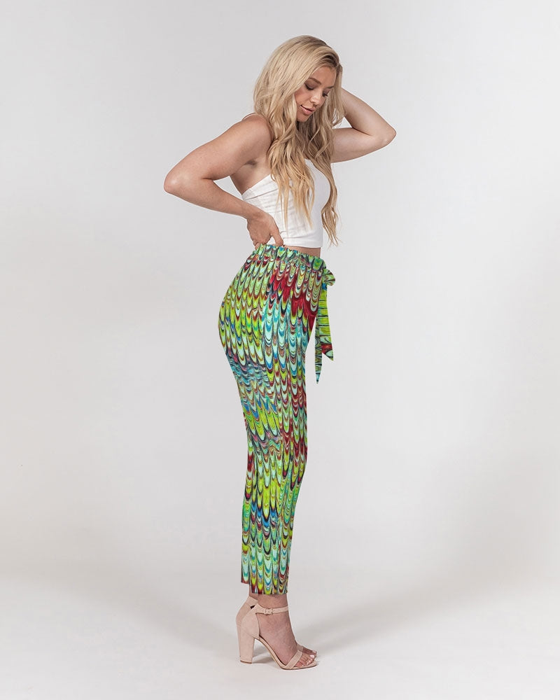 Cool Green Marbled Women's Belted Tapered Pants