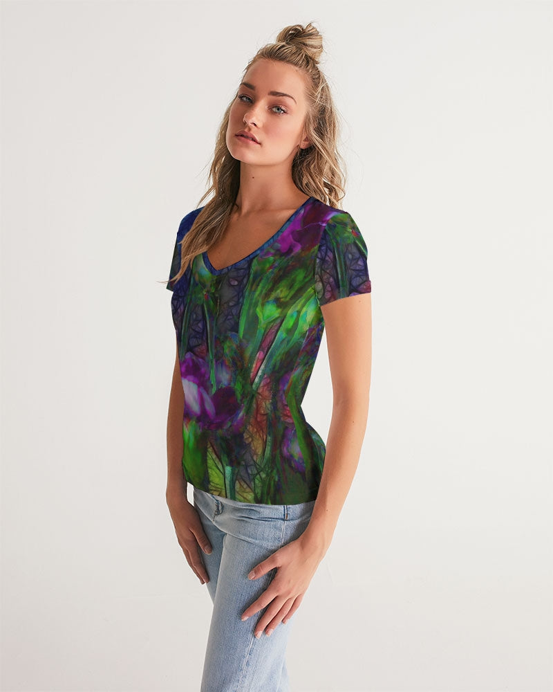 Abstract Pink Carnations Women's V-Neck Tee