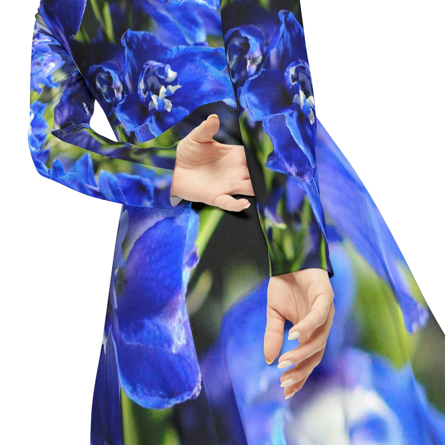 Blue Delphinium Women's Long Sleeve Dance Dress