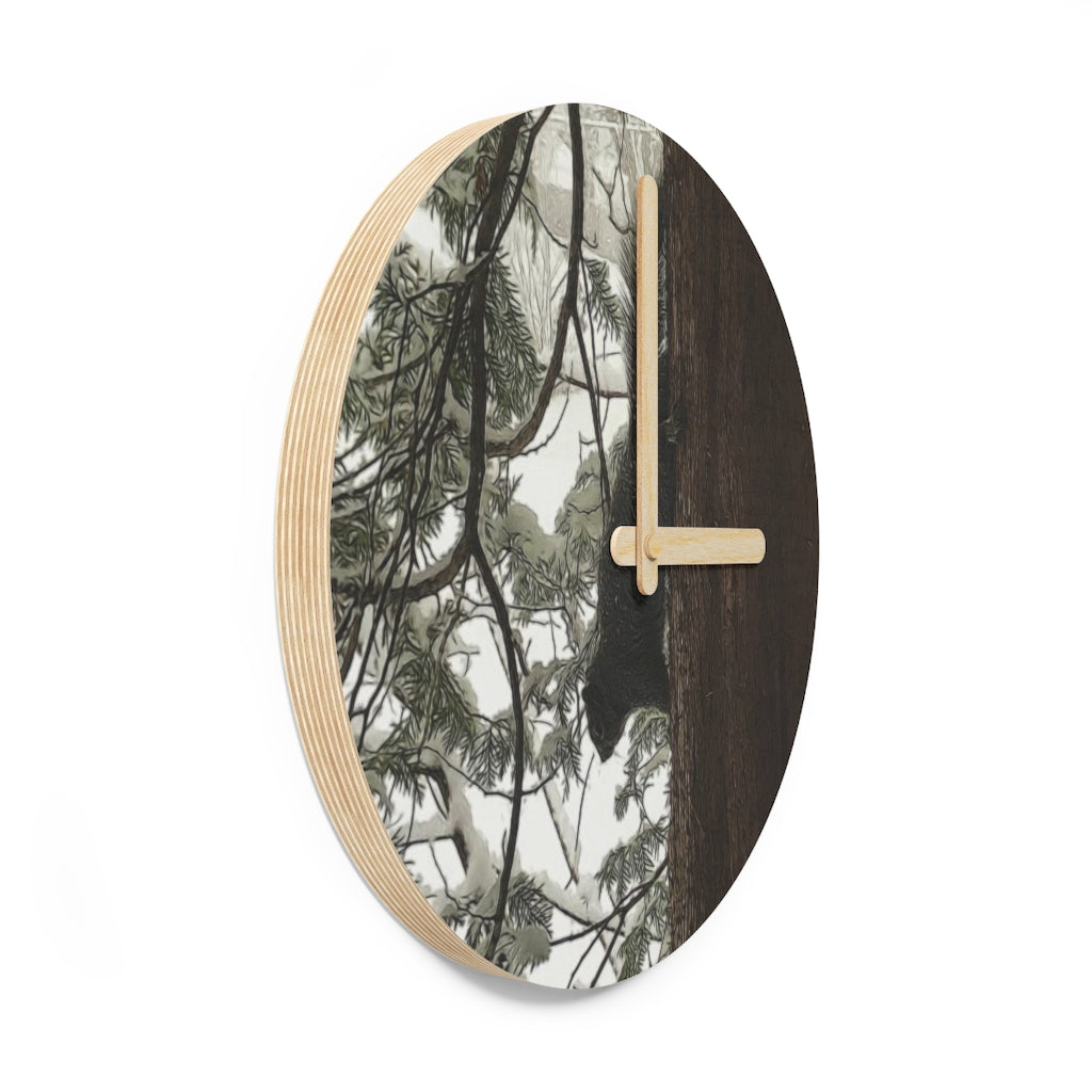 Squirrel On a Snowy Tree Wooden Wall Clock
