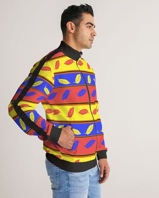 Red Yellow and Blue Leaf Stripes Men's Stripe-Sleeve Track Jacket