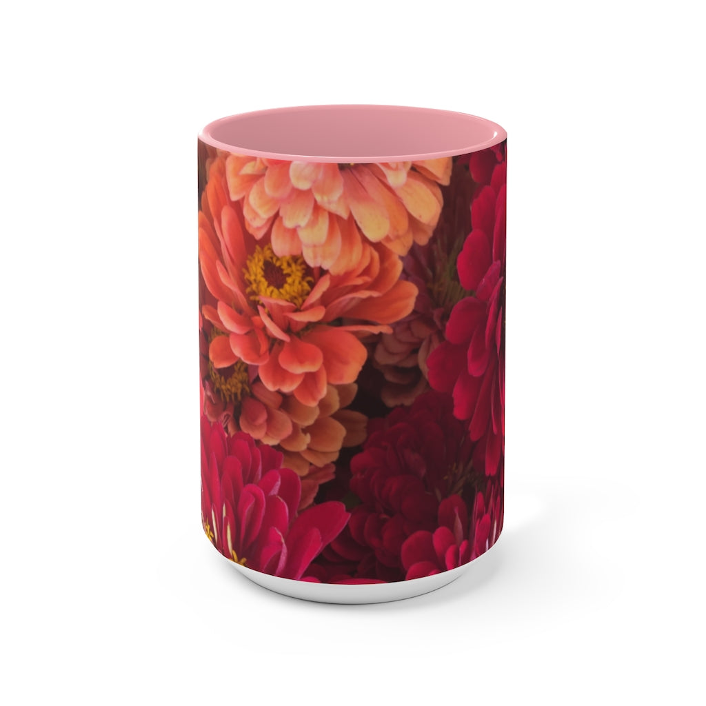 Peach and Pink Zinnias Accent Mug