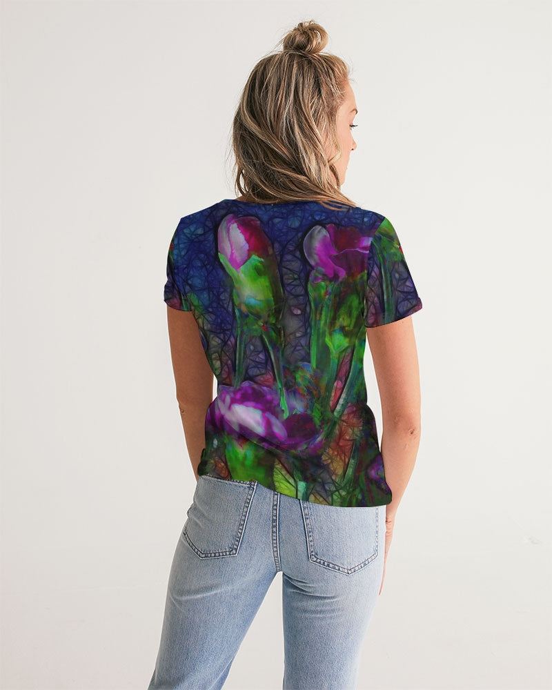 Abstract Pink Carnations Women's V-Neck Tee