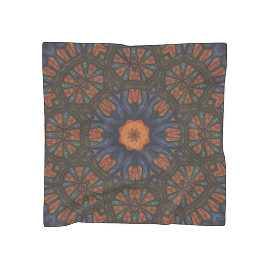 Blue Orange Sketchy Kaleidoscope Poly Scarf