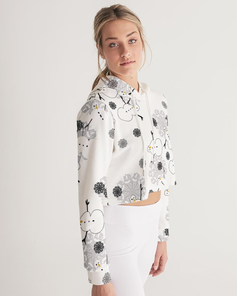 Snowman Pattern Women's Cropped Hoodie