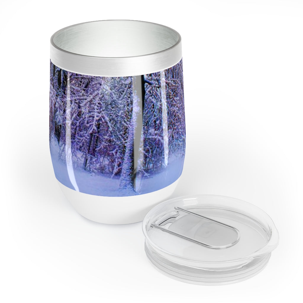 Blue and Pink Snow at Dawn Chill Wine Tumbler