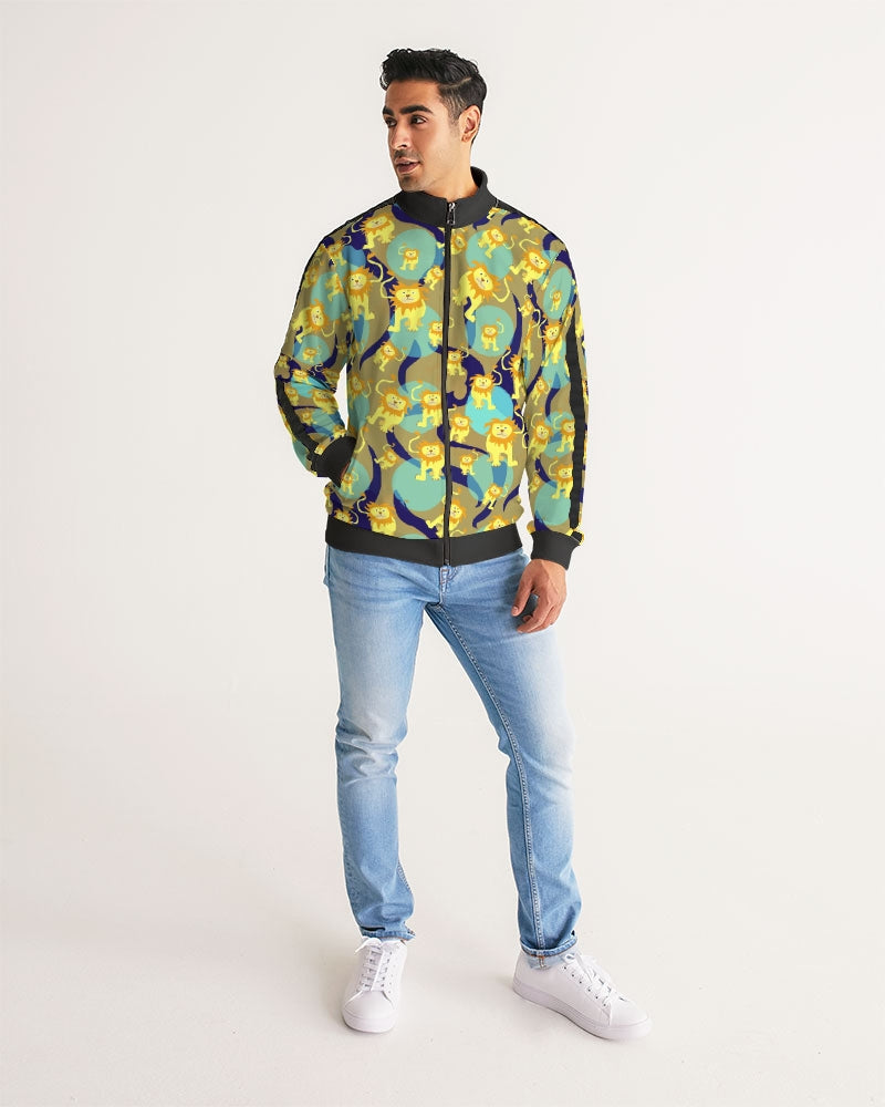 Lion Pattern Men's Stripe-Sleeve Track Jacket