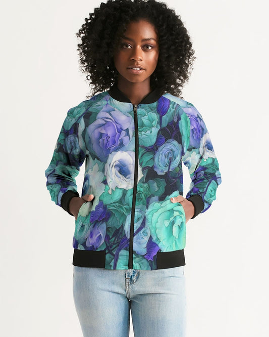 Aqua Flowers Women's Bomber Jacket