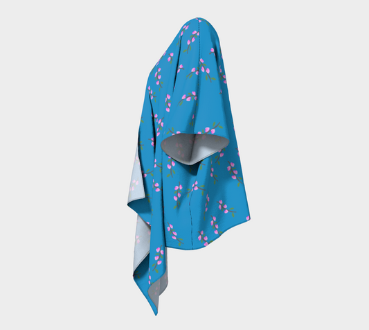 Pink Flower Branches on Blue Draped Kimono