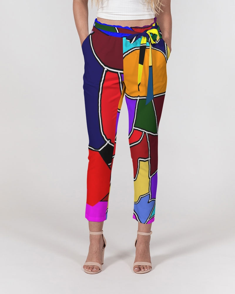 Crazy Color Abstract Women's Belted Tapered Pants