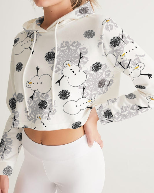 Snowman Pattern Women's Cropped Hoodie