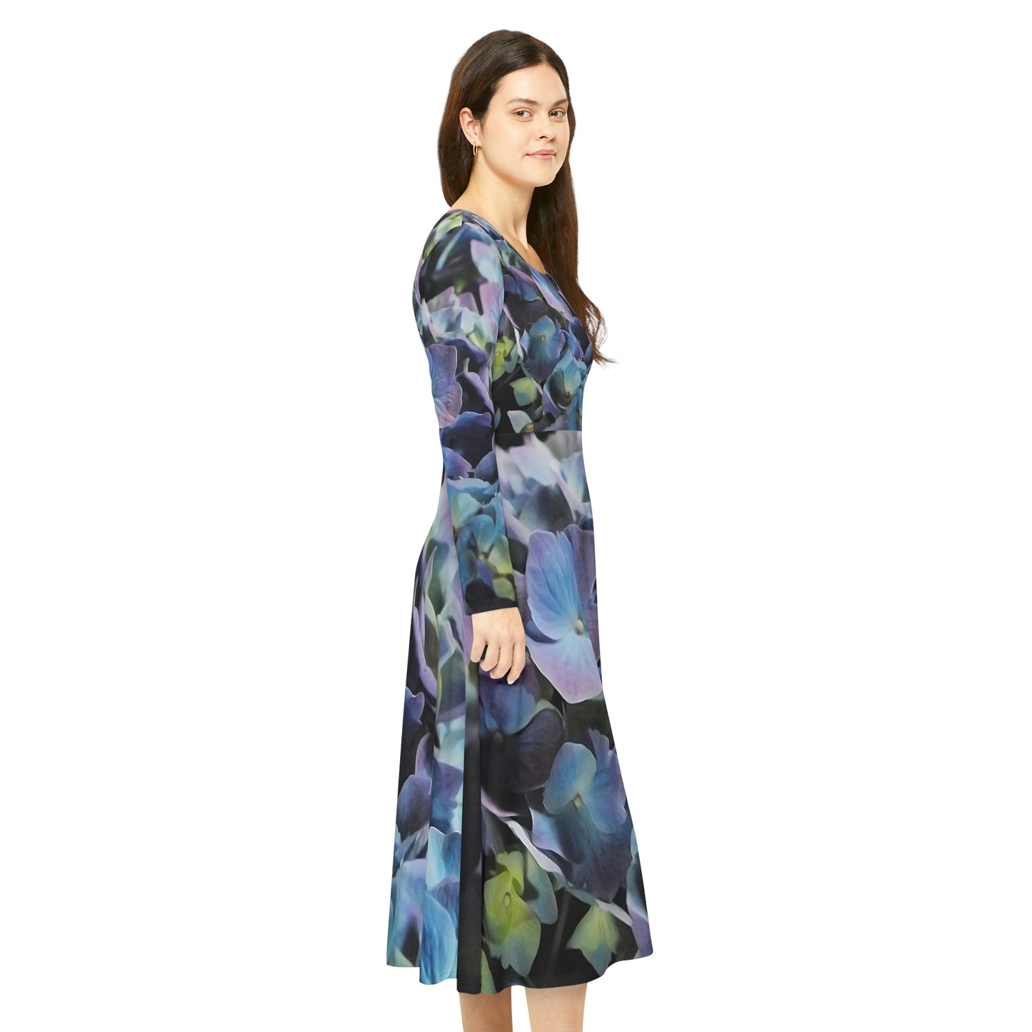Blue and Purple Hydrangeas Women's Long Sleeve Dance Dress