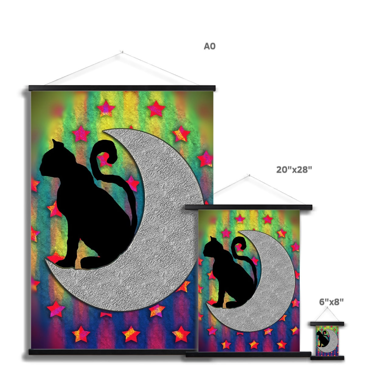 Cat On A Moon Fine Art Print with Hanger