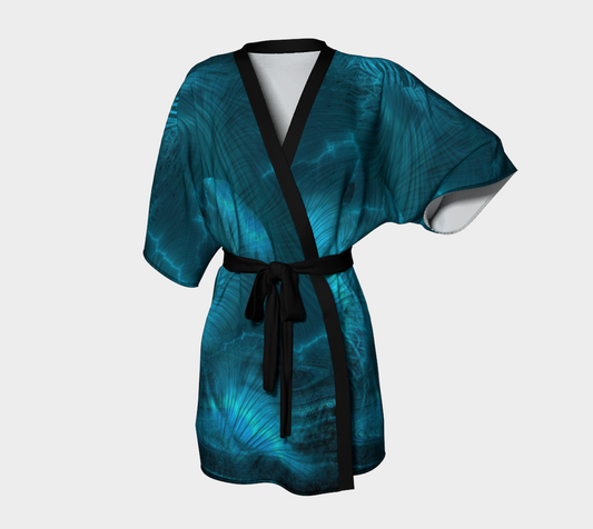 Blue Metallic Fractal Kimono Robe