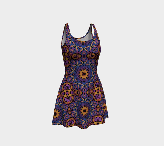 Blue Gold Celtic Kaleidoscope Flare Dress