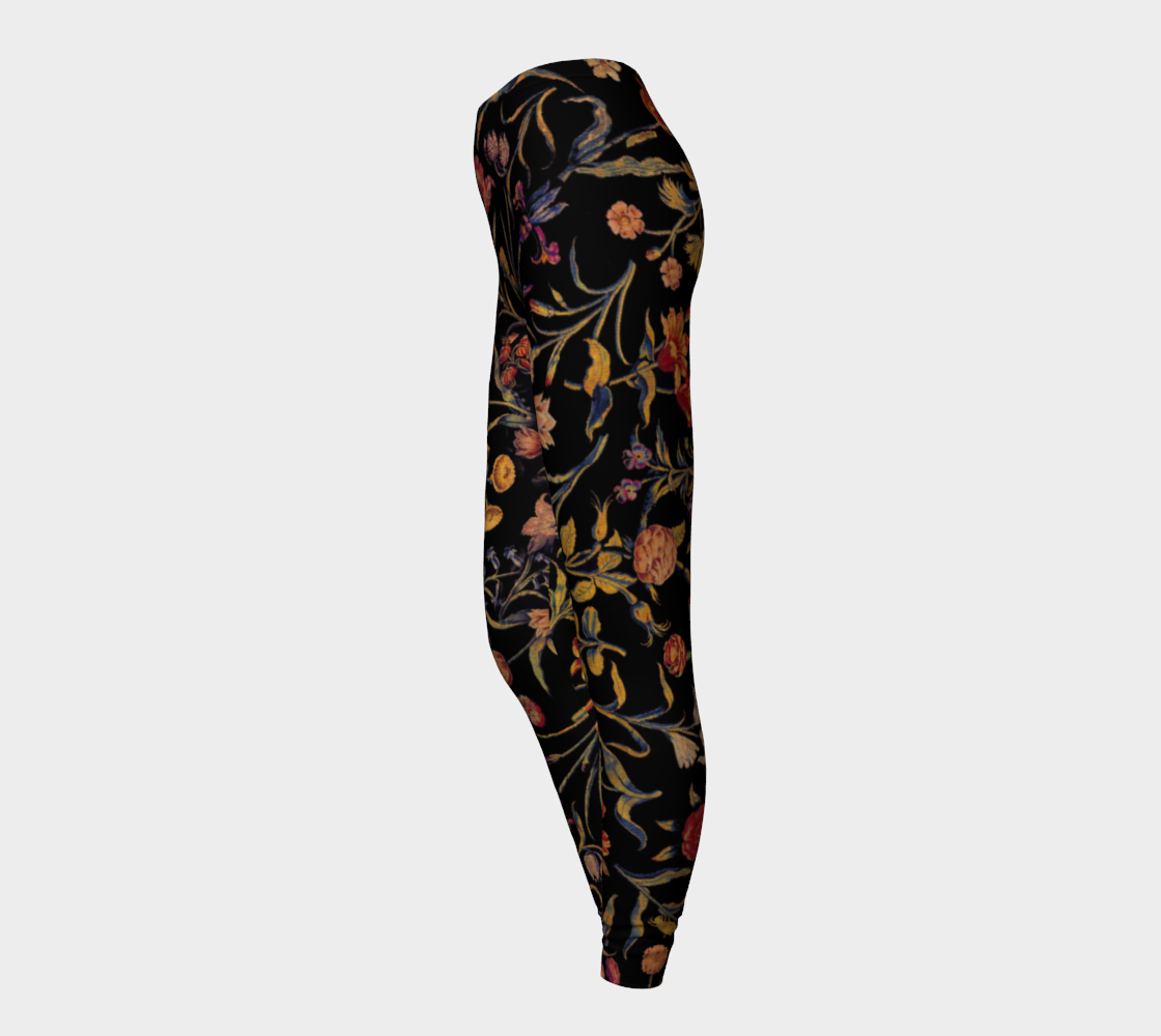 Medieval Flowers on Black Leggings