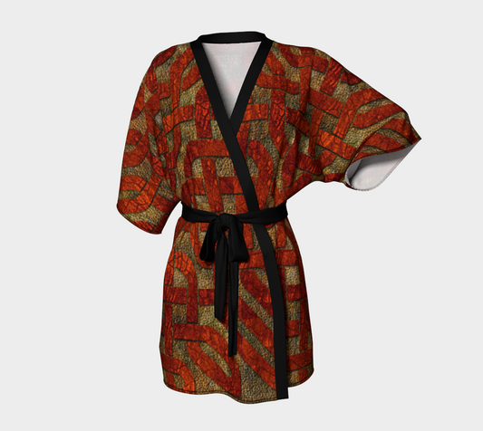 Red Leather Look Celtic Knot Kimono Robe