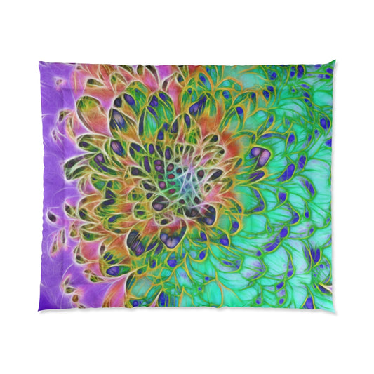 Abstract Peacock Chrysanthemum Comforter