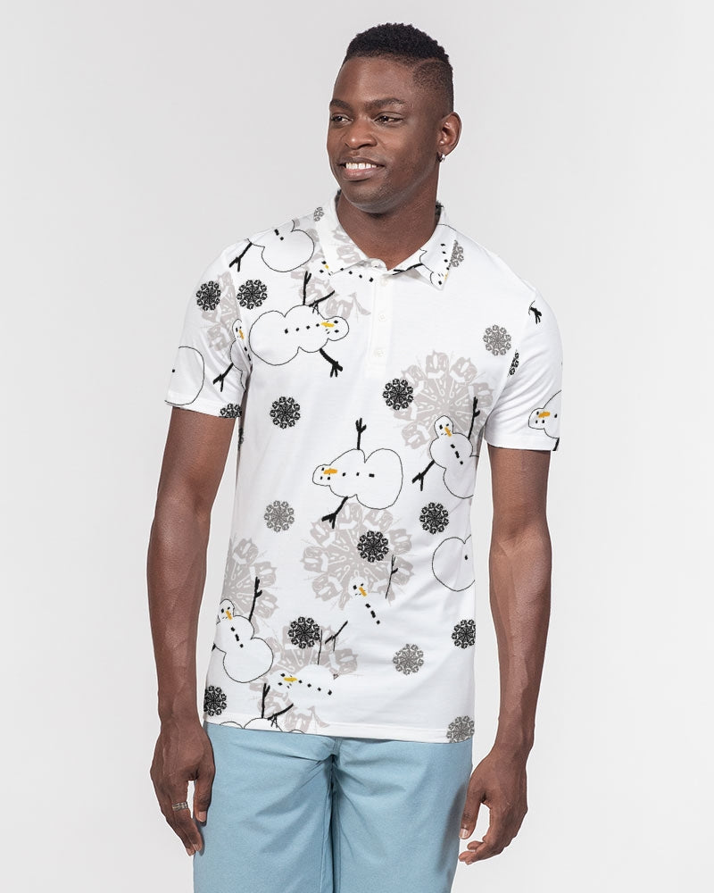 Snowman Pattern Men's Slim Fit Short Sleeve Polo