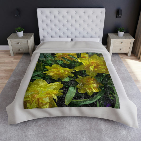 Bright Yellow Daffodils Crushed Velvet Blanket