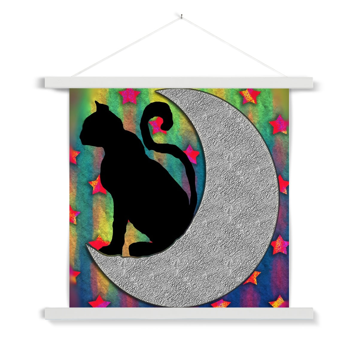 Cat On A Moon Fine Art Print with Hanger