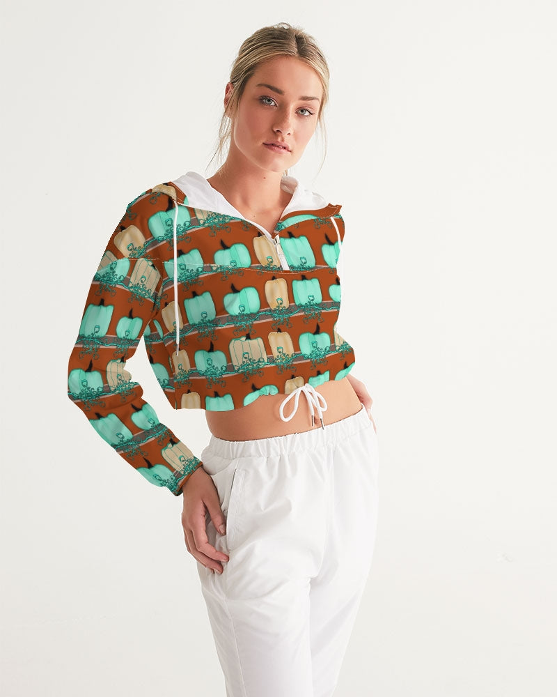 Blue Green Pumpkins Women's Cropped Windbreaker