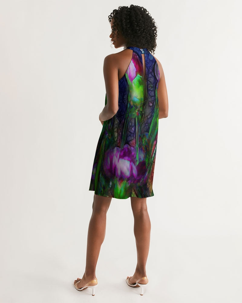 Abstract Pink Carnations Women's Halter Dress