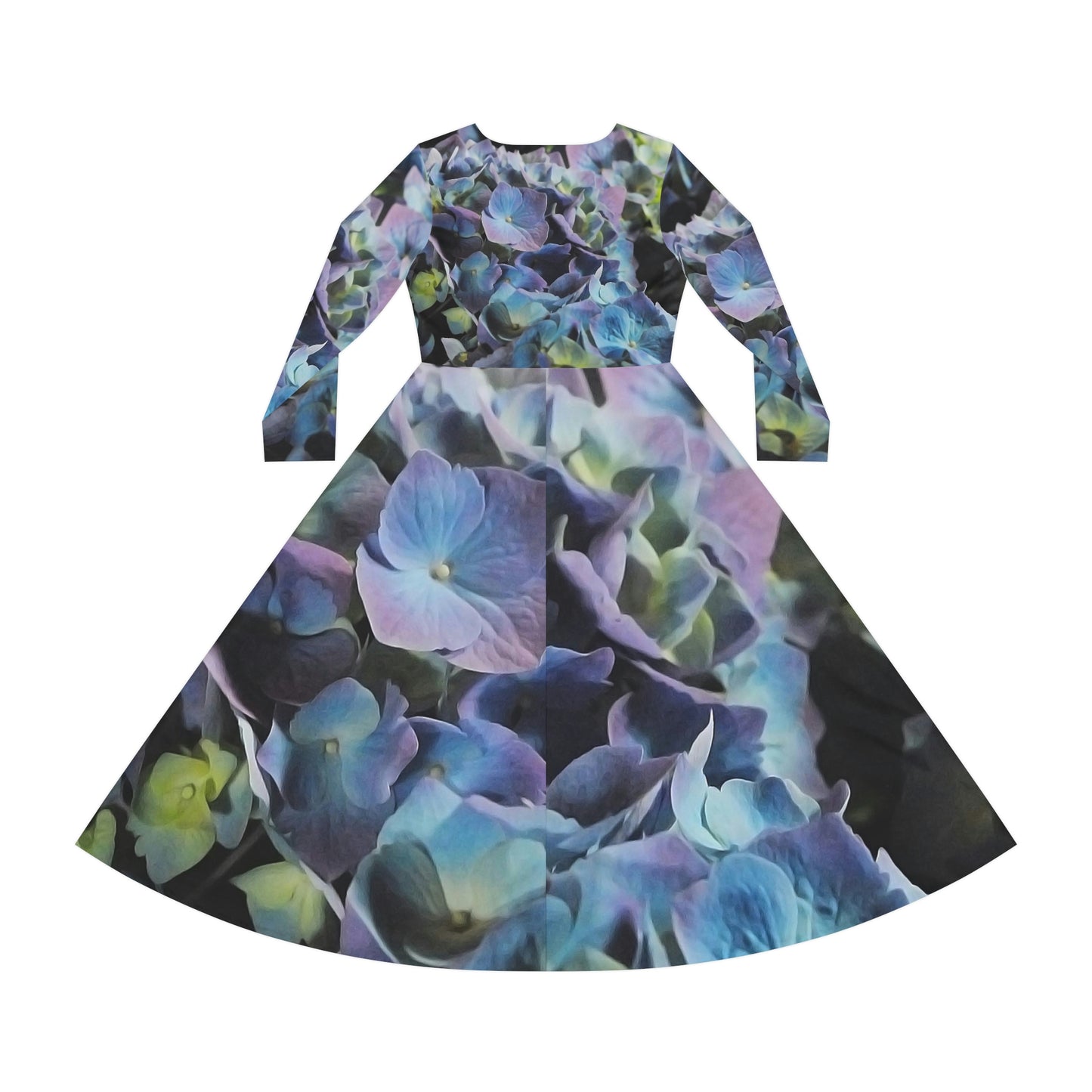 Blue and Purple Hydrangeas Women's Long Sleeve Dance Dress