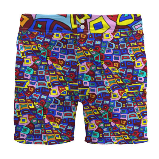 Wavy Squares Pattern Board Shorts