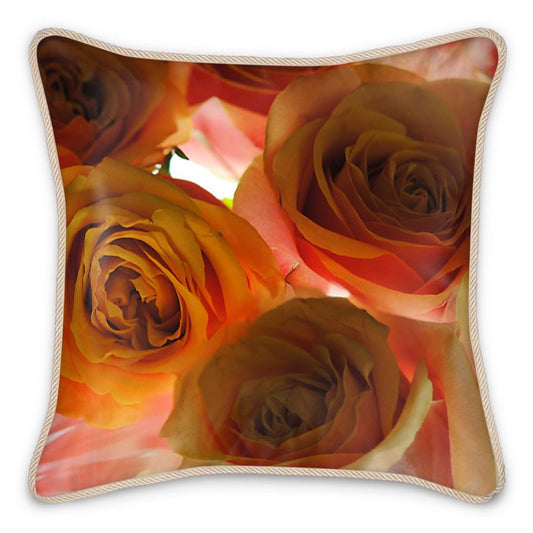 Pink and Orange Roses Silk Cushion