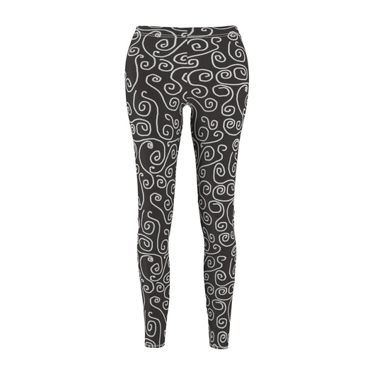 White Swirls On Gray Women's Cut & Sew Casual Leggings