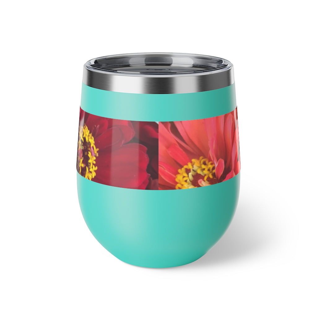 Peach and Pink Zinnias Copper Vacuum Insulated Cup, 12oz