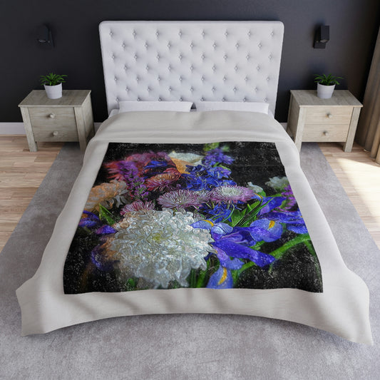 Blue White Purple Bouquet Crushed Velvet Blanket