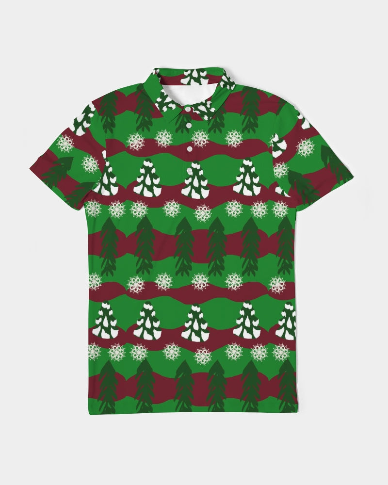 Snowy Evergreen Pattern Men's Slim Fit Short Sleeve Polo