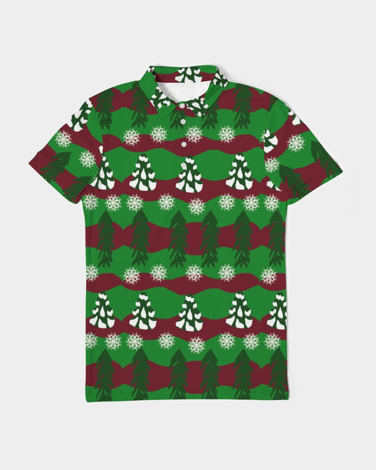 Snowy Evergreen Pattern Men's Slim Fit Short Sleeve Polo