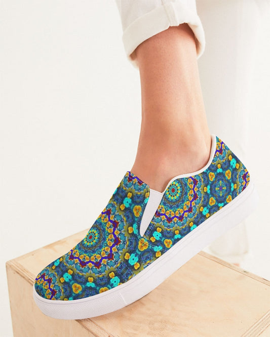 Blue Green Blur Kaleidoscope Women's Slip-On Canvas Shoe