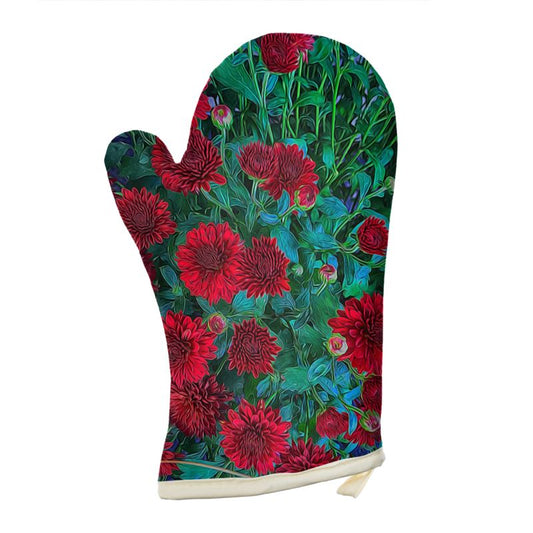 Red Mums Oven Gloves