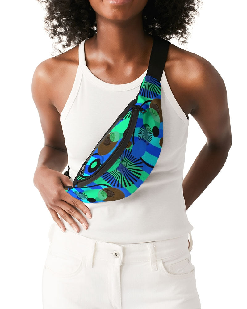 Blue Green Stripes and Dots Crossbody Sling Bag