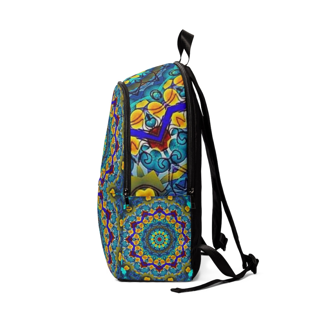 Blue Green Kaleidoscope Unisex Fabric Backpack