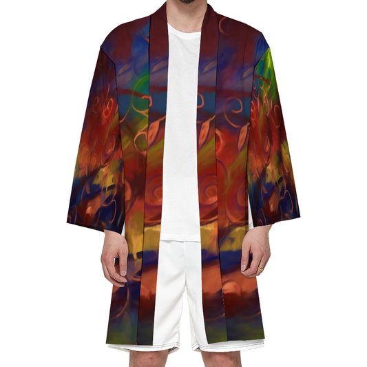 Fall Winds Abstract Haori Unisex All Over Print Haori Beach Kimono