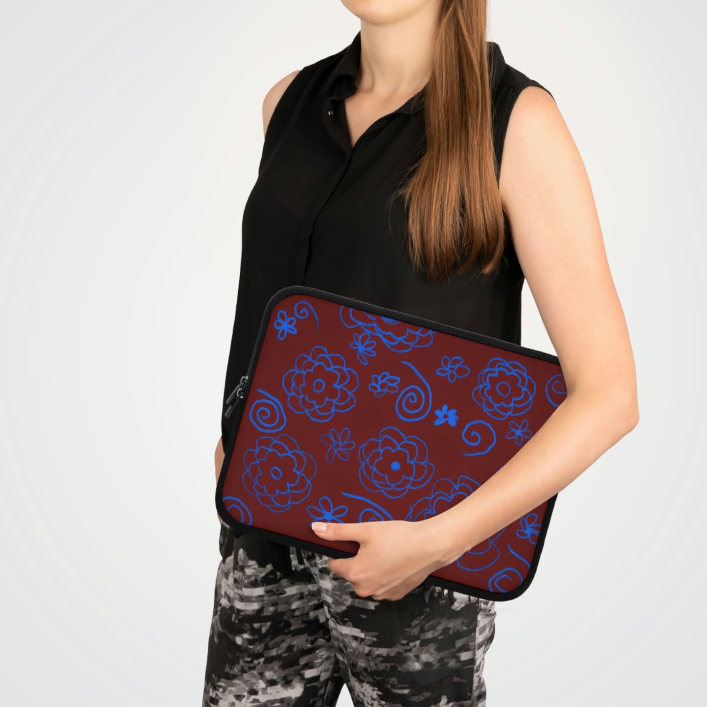 Blue Flower Drawing Laptop Sleeve
