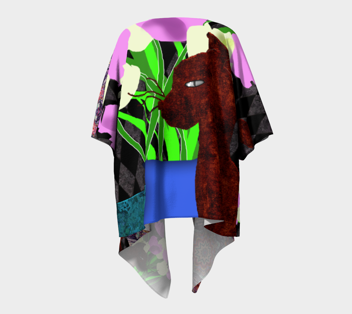 The Cat and The Tulips Draped Kimono