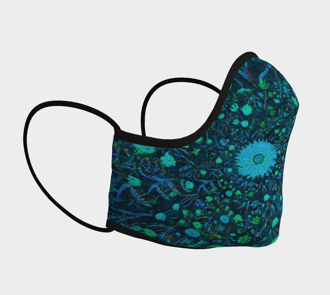 Blue Green Medieval Flowers Face Mask