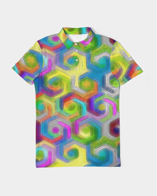 Colorful Hexagons Men's Slim Fit Short Sleeve Polo