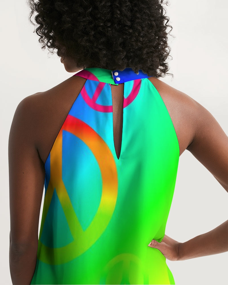 Rainbow Peace Signs Women's Halter Dress