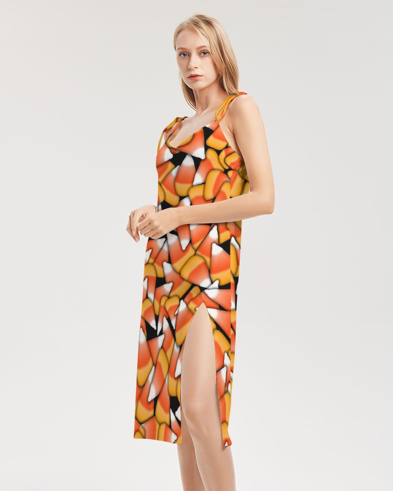 Candy Corn Pattern Women's Tie Strap Split Dress