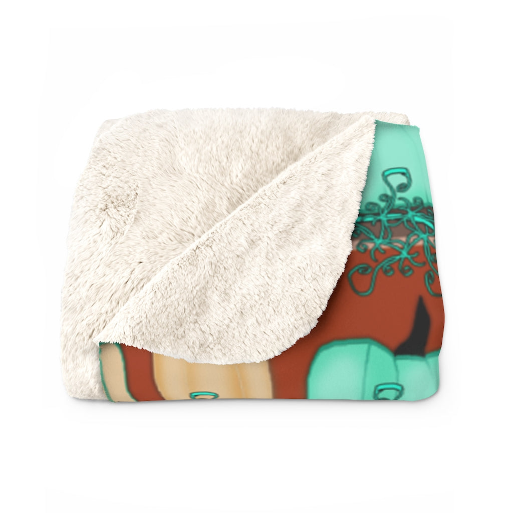 Blue Green Pumpkins Sherpa Fleece Blanket