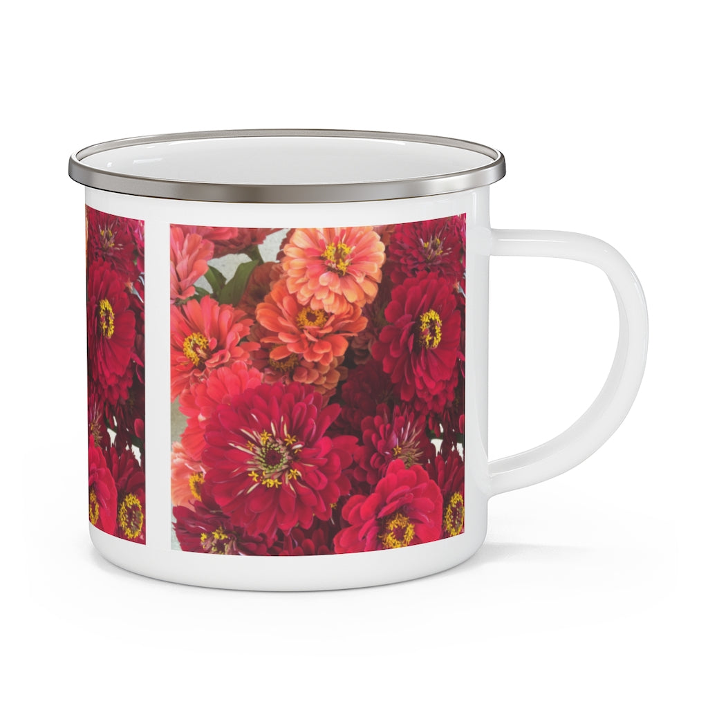 Peach and Pink Zinnias Enamel Camping Mug